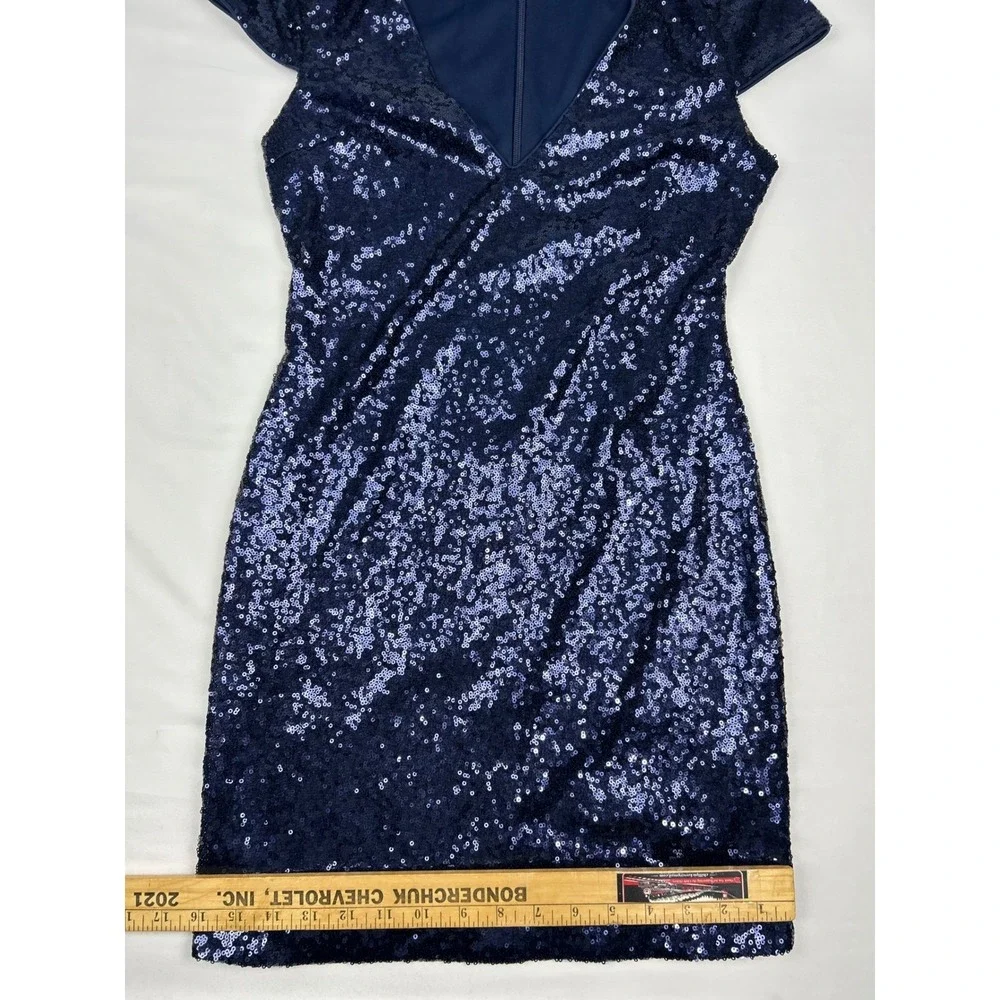 Lulus Navy‎ Blue Sequin V-Neck Cap Sleeve Mini Cocktail Dress Womens Small
